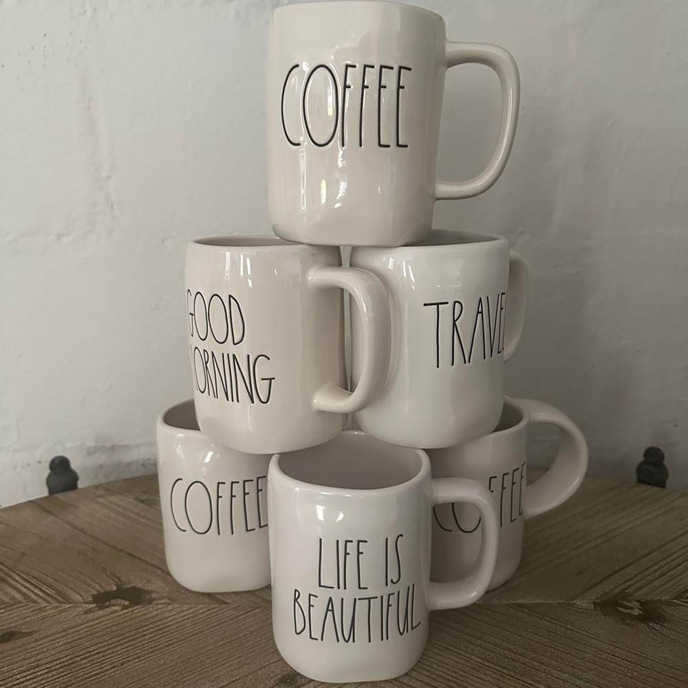 Rae Dunn Cream Coffee Mug Collection - set of 6, 16oz